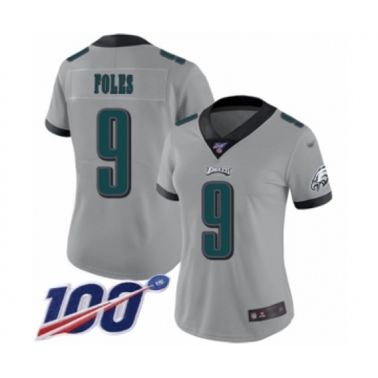 Women's Philadelphia Eagles 9 Nick Foles Limited Silver Inverted Legend 100th Season Football Jersey