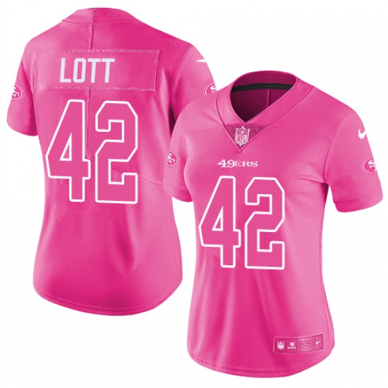 Women's Nike San Francisco 49ers 42 Ronnie Lott Limited Pink Rush Fashion NFL Jersey