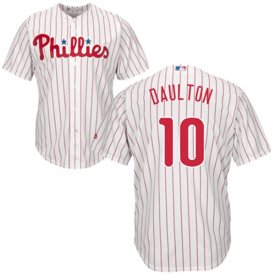 Youth Majestic Philadelphia Phillies 10 Darren Daulton Authentic White/Red Strip Home Cool Base MLB Jersey