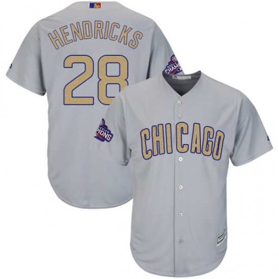 Women's Majestic Chicago Cubs 28 Kyle Hendricks Authentic Gray 2017 Gold Champion MLB Jersey