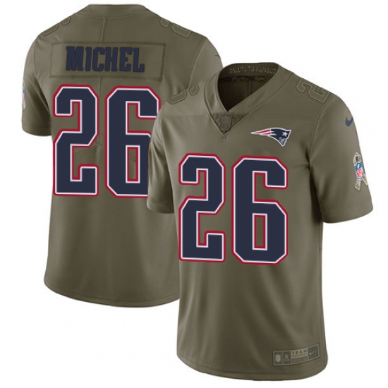 Men's Nike New England Patriots 26 Sony Michel Limited Olive 2017 Salute to Service NFL Jersey