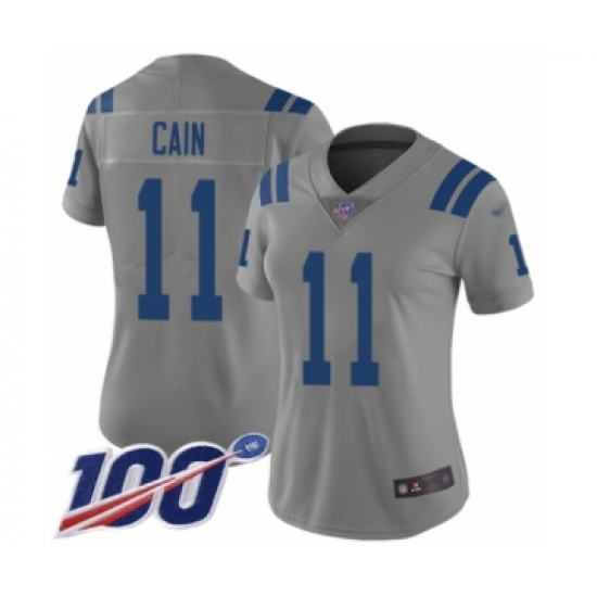 Women's Indianapolis Colts 11 Deon Cain Limited Gray Inverted Legend 100th Season Football Jersey