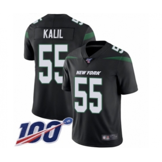 Youth New York Jets 55 Ryan Kalil Black Alternate Vapor Untouchable Limited Player 100th Season Football Jersey