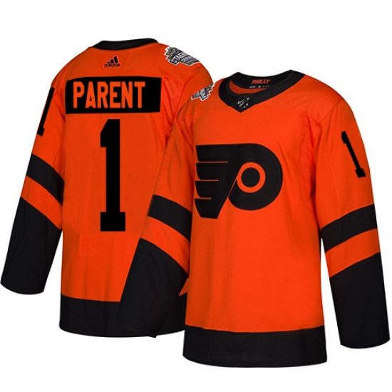 Men's Adidas Philadelphia Flyers 1 Bernie Parent Orange Authentic 2019 Stadium Series Stitched NHL Jersey