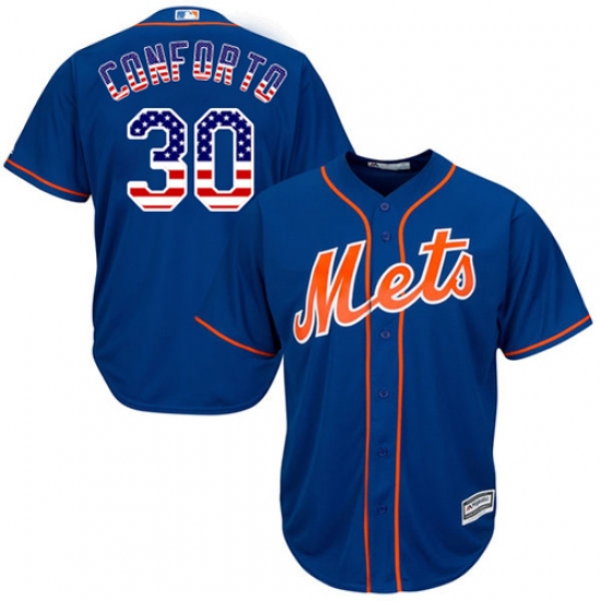 Men's Majestic New York Mets 30 Michael Conforto Authentic Royal Blue USA Flag Fashion MLB Jersey