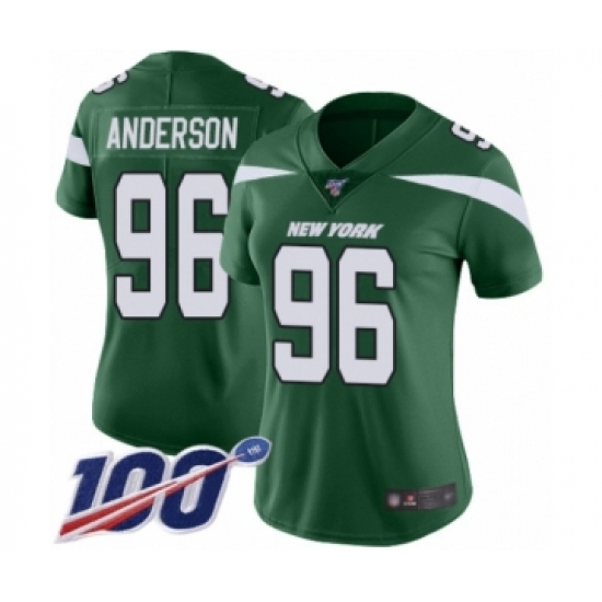 Women's New York Jets 96 Henry Anderson Green Team Color Vapor Untouchable Limited Player 100th Season Football Jersey