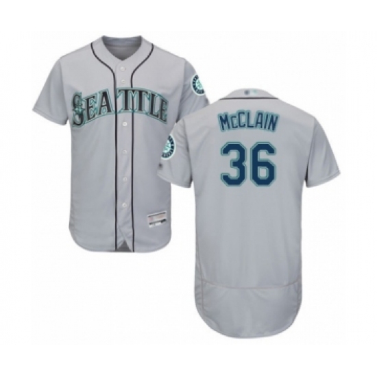 Men's Seattle Mariners 36 Reggie McClain Grey Road Flex Base Authentic Collection Baseball Player Jersey
