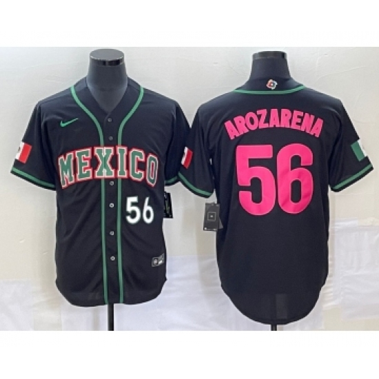 Men's Mexico Baseball 56 Randy Arozarena Number 2023 Black Pink World Classic Stitched Jersey