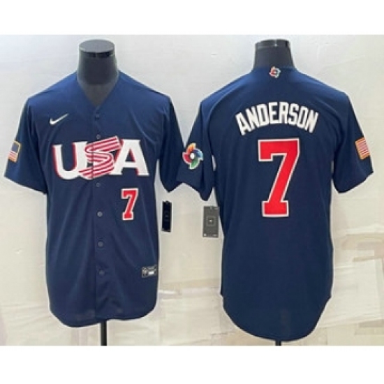 Men's USA Baseball 7 Tim Anderson Number 2023 Navy World Baseball Classic Stitched Jerseys