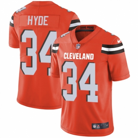 Men's Nike Cleveland Browns 34 Carlos Hyde Orange Alternate Vapor Untouchable Limited Player NFL Jersey