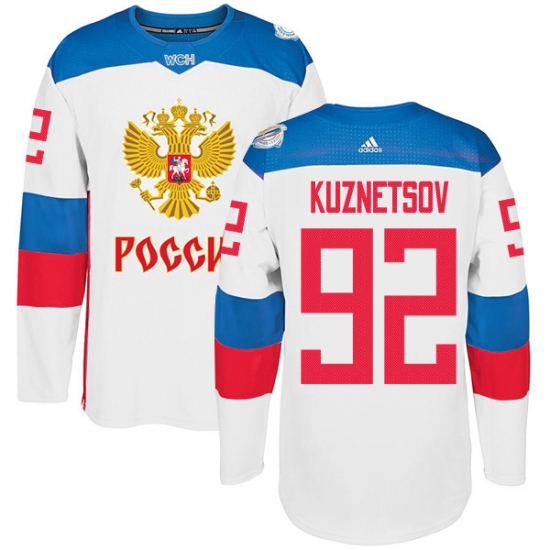 Men's Adidas Team Russia 92 Evgeny Kuznetsov Authentic White Home 2016 World Cup of Hockey Jersey