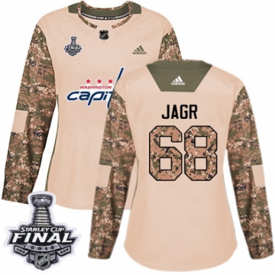 Women's Adidas Washington Capitals 68 Jaromir Jagr Authentic Camo Veterans Day Practice 2018 Stanley Cup Final NHL Jersey