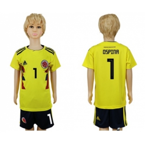 Colombia 1 Ospina Home Kid Soccer Country Jersey
