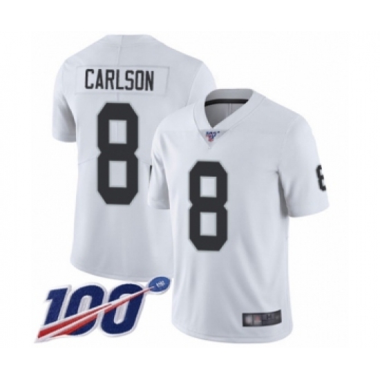 Men's Oakland Raiders 8 Daniel Carlson White Vapor Untouchable Limited Player 100th Season Football Jersey
