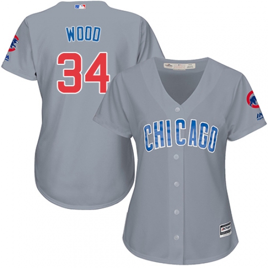 Women's Majestic Chicago Cubs 34 Kerry Wood Replica Grey Road MLB Jersey