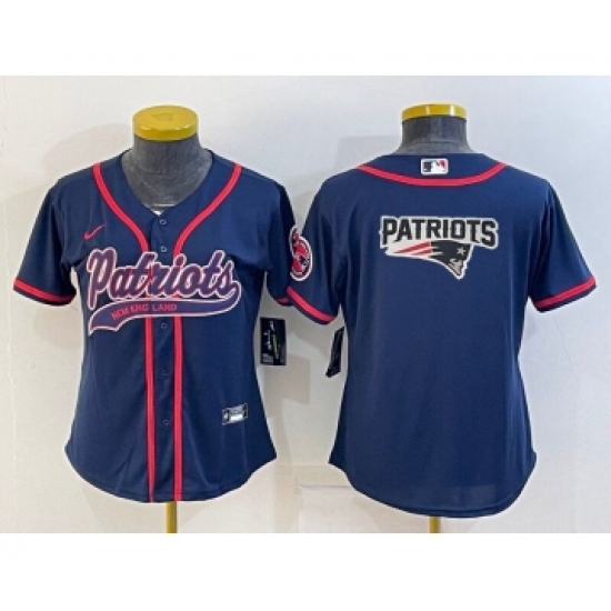 Women's New England Patriots 10 Mac Jones Navy Blue Team Big Logo With Patch Cool Base Stitched Baseball Jersey