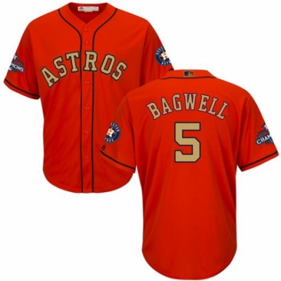 Men's Majestic Houston Astros 5 Jeff Bagwell Replica Orange Alternate 2018 Gold Program Cool Base MLB Jersey