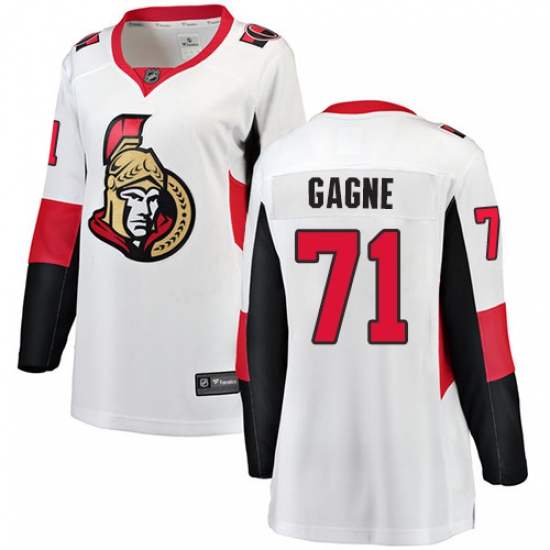 Women's Ottawa Senators 71 Gabriel Gagne Fanatics Branded White Away Breakaway NHL Jersey