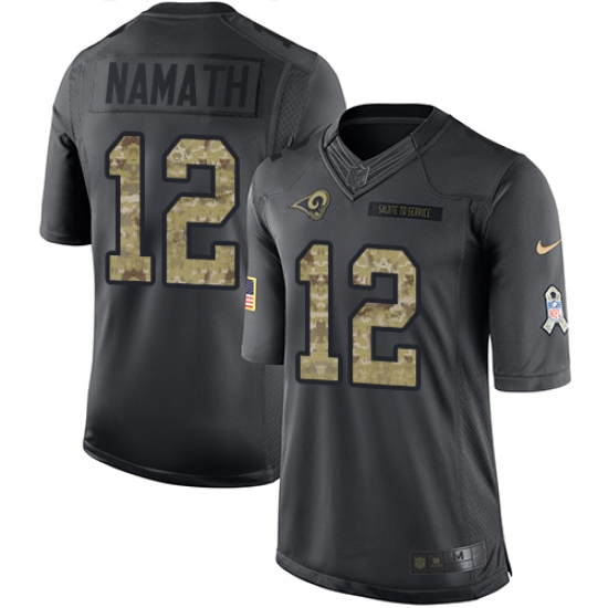 Men's Nike Los Angeles Rams 12 Joe Namath Limited Black 2016 Salute to Service NFL Jersey