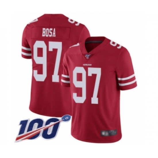 Men's San Francisco 49ers 97 Nick Bosa Red Team Color Vapor Untouchable Limited Player 100th Season Football Jersey