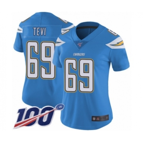 Women's Los Angeles Chargers 69 Sam Tevi Electric Blue Alternate Vapor Untouchable Limited Player 100th Season Football Jersey