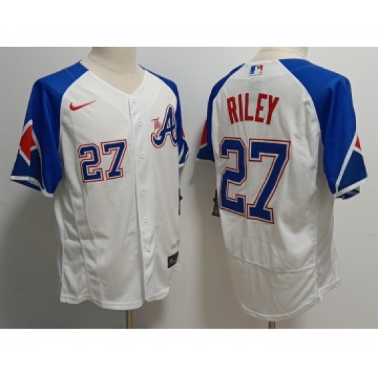 Men's Atlanta Braves 27 Austin Riley White 2023 City Connect Flex Base Stitched Baseball Jersey