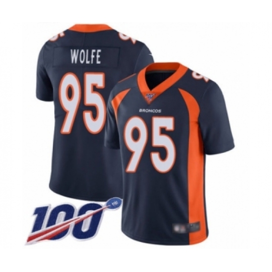 Men's Denver Broncos 95 Derek Wolfe Navy Blue Alternate Vapor Untouchable Limited Player 100th Season Football Jersey