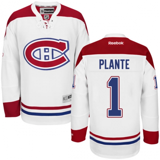 Youth Reebok Montreal Canadiens 1 Jacques Plante Authentic White Away NHL Jersey