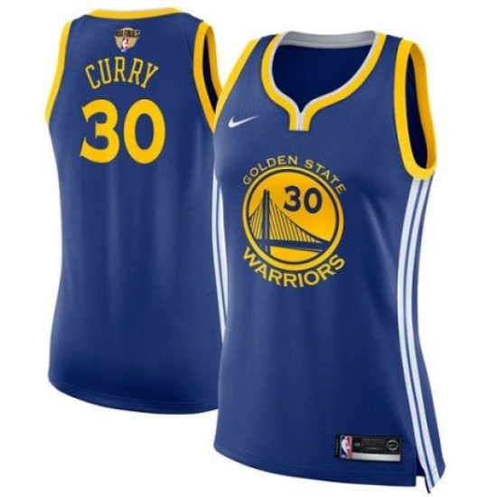 Women's Nike Golden State Warriors 30 Stephen Curry Authentic Royal Blue Road 2018 NBA Finals Bound NBA Jersey - Icon Edition