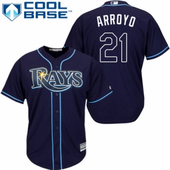 Youth Majestic Tampa Bay Rays 21 Christian Arroyo Authentic Navy Blue Alternate Cool Base MLB Jersey