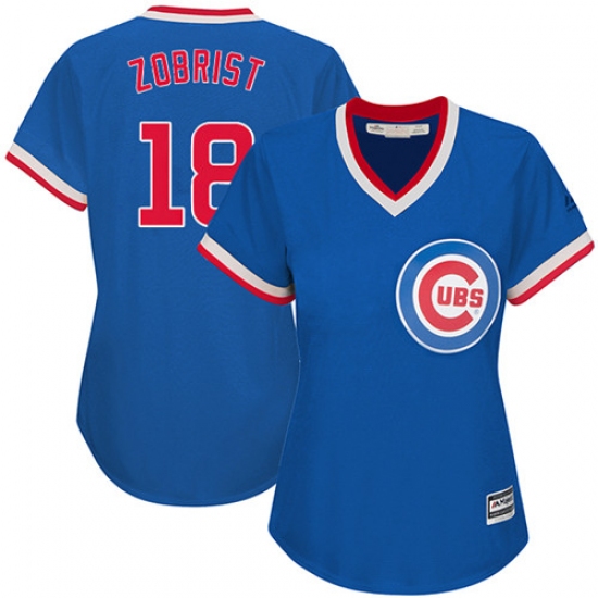 Women's Majestic Chicago Cubs 18 Ben Zobrist Authentic Royal Blue Cooperstown MLB Jersey