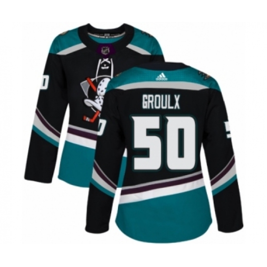 Women's Adidas Anaheim Ducks 50 Benoit-Olivier Groulx Premier Black Teal Alternate NHL Jersey