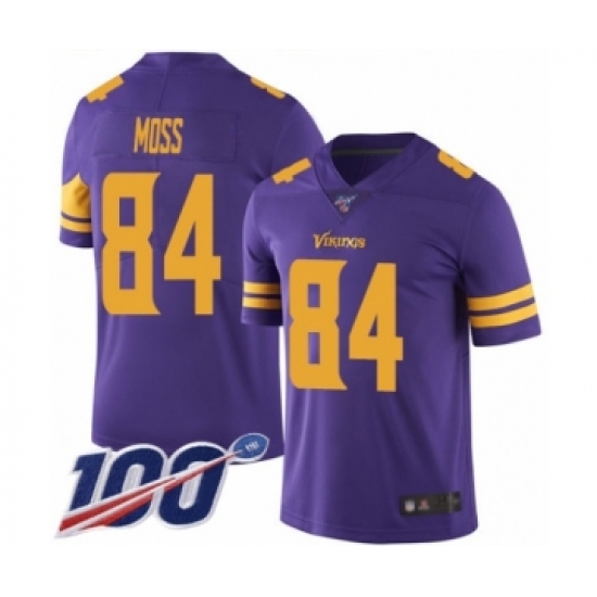 Men's Minnesota Vikings 84 Randy Moss Limited Purple Rush Vapor Untouchable 100th Season Football Jersey