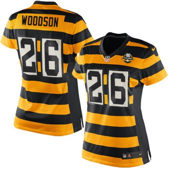 Women's Nike Pittsburgh Steelers 26 Rod Woodson Elite Yellow/Black Alternate 80TH Anniversary Throwback NFL Jersey