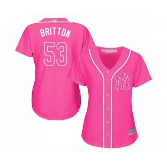 Women's New York Yankees 53 Zach Britton Authentic Pink Fashion Cool Base Baseball Jersey