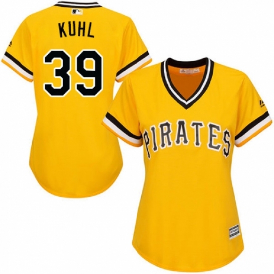 Women's Majestic Pittsburgh Pirates 39 Chad Kuhl Replica Gold Alternate Cool Base MLB Jersey