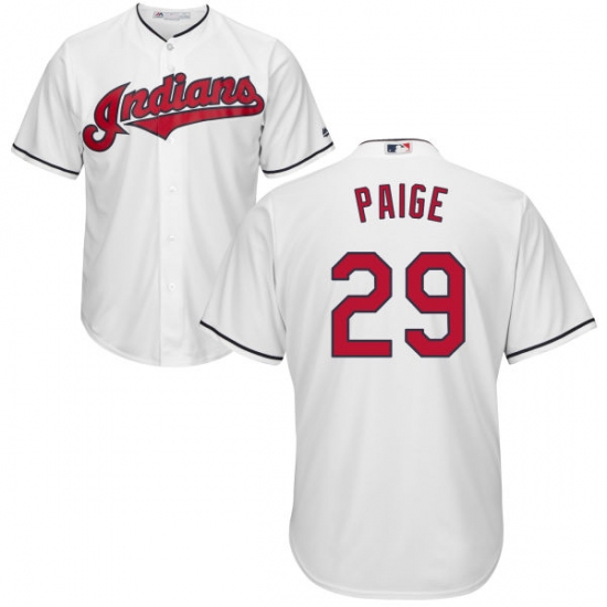 Youth Majestic Cleveland Indians 29 Satchel Paige Replica White Home Cool Base MLB Jersey