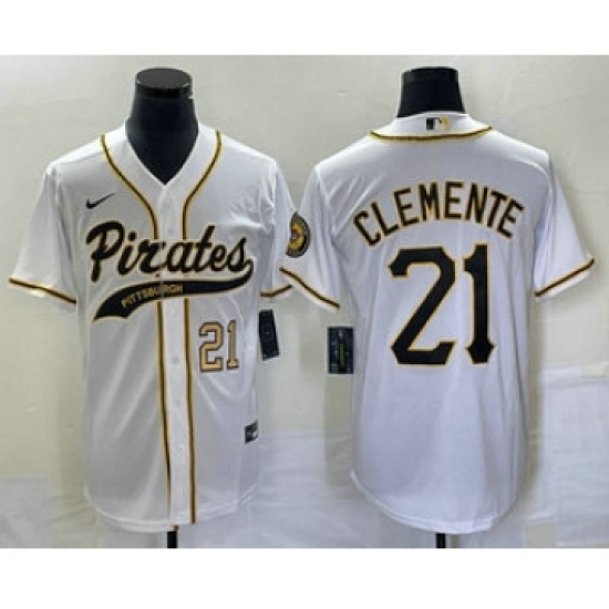 Men's Pittsburgh Pirates 21 Roberto Clemente Number White Cool Base Stitched Baseball Jersey1