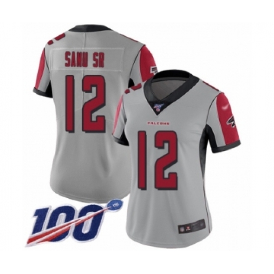 Women's Atlanta Falcons 12 Mohamed Sanu Limited Silver Inverted Legend 100th Season Football Jersey