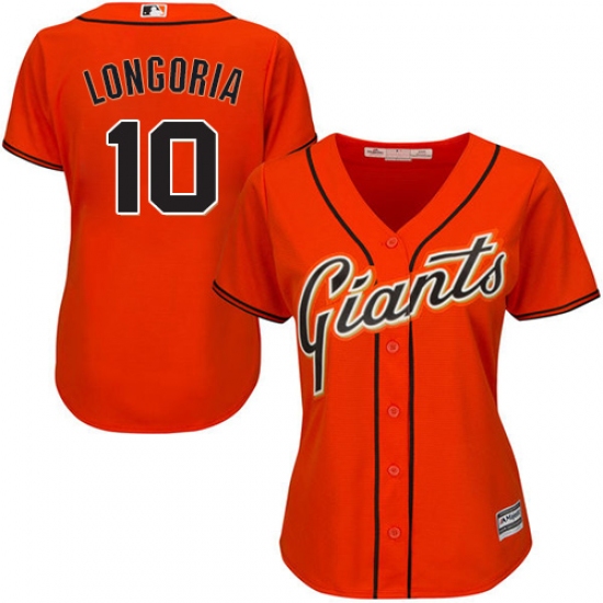 Women's Majestic San Francisco Giants 10 Evan Longoria Replica Orange Alternate Cool Base MLB Jersey