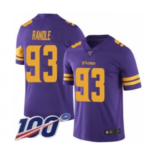 Men's Minnesota Vikings 93 John Randle Limited Purple Rush Vapor Untouchable 100th Season Football Jersey