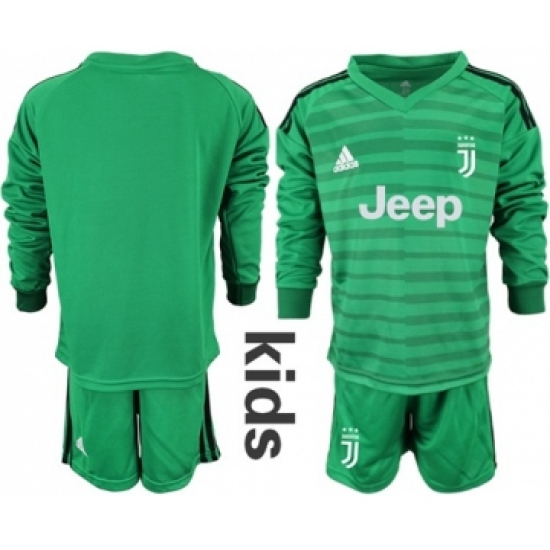 Juventus Blank Green Goalkeeper Long Sleeves Kid Soccer Club Jersey