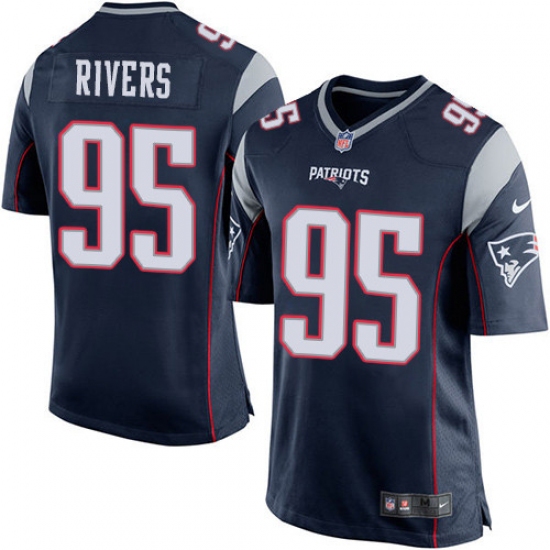 Men's Nike New England Patriots 95 Derek Rivers Game Navy Blue Team Color NFL Jersey