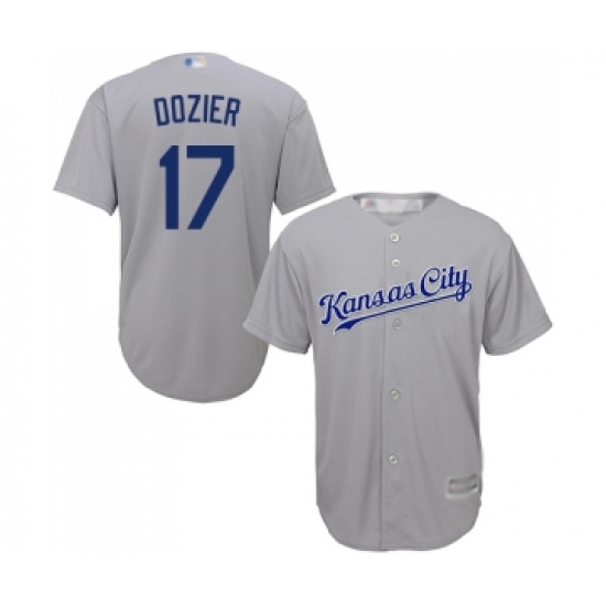 Men's Kansas City Royals 17 Hunter Dozier Replica Grey Road Cool Base Baseball Jersey
