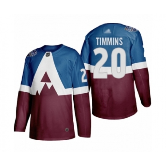 Men's Colorado Avalanche 20 Conor Timmins Authentic Burgundy Blue 2020 Stadium Series Hockey Jersey