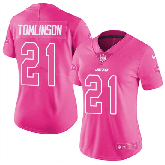 Women's Nike New York Jets 21 LaDainian Tomlinson Limited Pink Rush Fashion NFL Jersey
