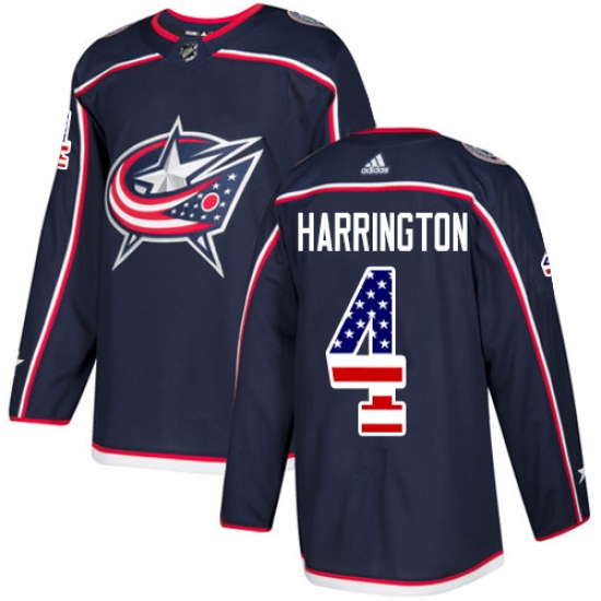 Men's Adidas Columbus Blue Jackets 4 Scott Harrington Authentic Navy Blue USA Flag Fashion NHL Jersey