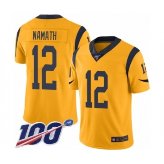 Men's Los Angeles Rams 12 Joe Namath Limited Gold Rush Vapor Untouchable 100th Season Football Jersey
