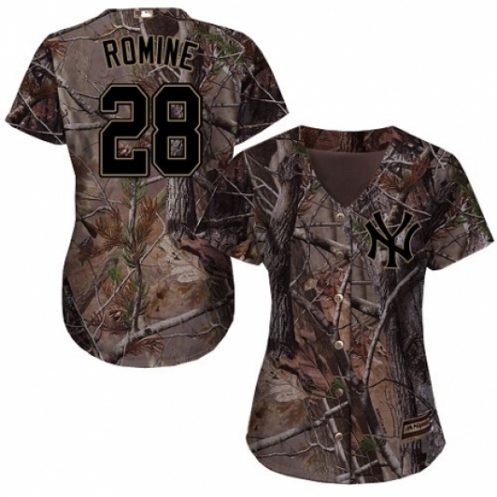 Women's Majestic New York Yankees 28 Austin Romine Authentic Camo Realtree Collection Flex Base MLB Jersey