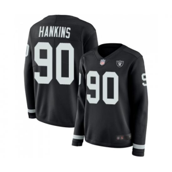 Women's Oakland Raiders 90 Johnathan Hankins Limited Black Therma Long Sleeve Football Jersey